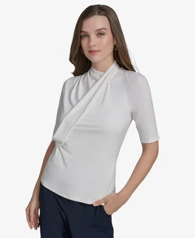 Halston Women's Elbow-sleeve Crossover Jersey Top In Cream