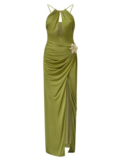 Halston Women's Elin Embellished Jersey Halterneck Gown In Green