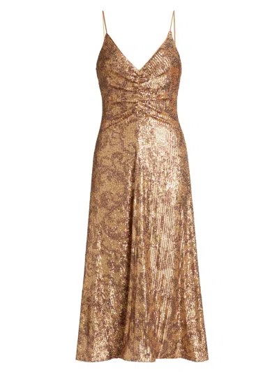 Halston Women's Essence Leo Sequin Midi-dress In Gold