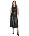Halston Women's Faux-leather Belted Sleeveless Midi Dress In Black