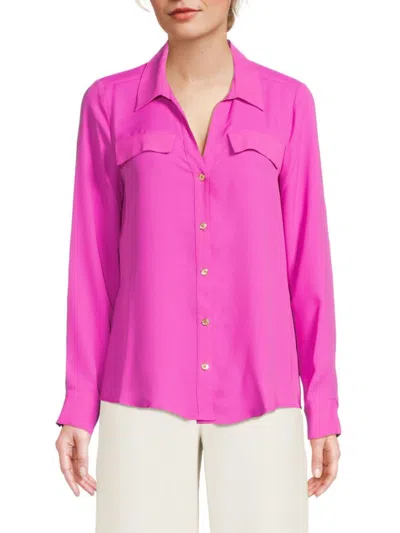 Halston Women's Faux Pocket Button-front Blouse In Purple