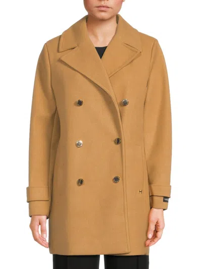 HALSTON WOMEN'S FAUX WOOL DOUBLE-BREASTED COAT