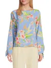 HALSTON WOMEN'S FLORAL BATEAU-NECK TIE-CUFF BLOUSE