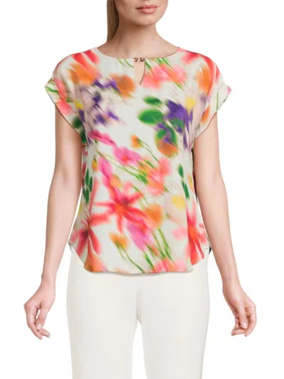 Halston Women's Floral Keyhole Blouse