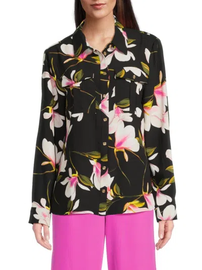 Halston Women's Floral Print Button Up Shirt