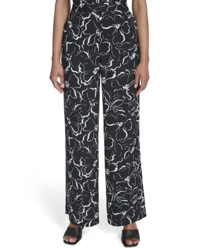 Halston Women's Floral-print Pull-on Pants In Black,cream