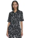 HALSTON WOMEN'S FLORAL-PRINT SHORT-SLEEVE SHIRT