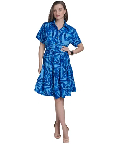 Halston Women's Floral-print Tiered Shirtdress In Regent Multi