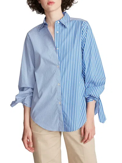 Halston Women's Gen Mixed Striped Shirt In Blue Stripe