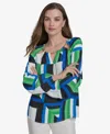 HALSTON WOMEN'S GEO-PRINT CHAIN CUT-OUT BLOUSE