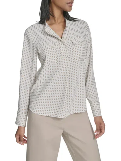 Halston Women's Geometric Print Classic Fit Top In White