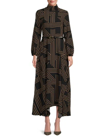 Halston Women's Geometric Print Maxi Dress In Black