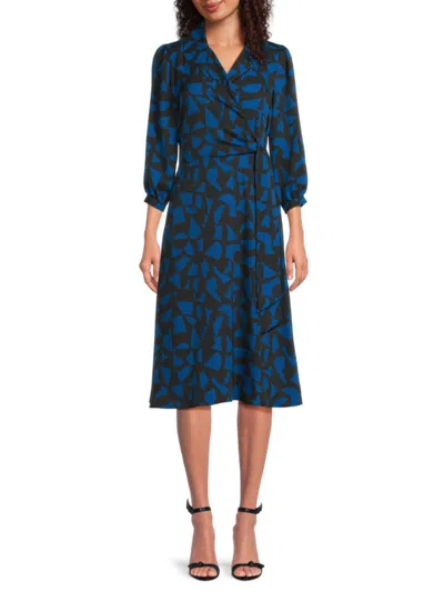 Halston Women's Geometric Print Midi Wrap Dress In Multi