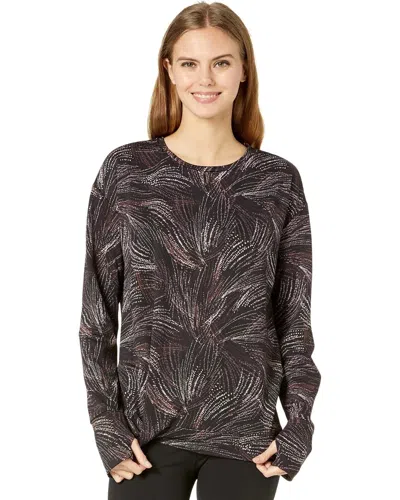Halston Women's H By  Top Black Printed Stretch Thumbhole Long Sleeve Jdm1974 In Brown