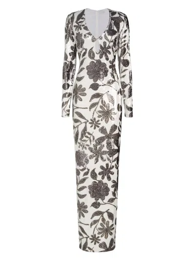 Halston Women's Haru Daisy Sequin Gown In Brown And White Daisy