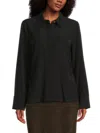 Halston Women's Hidden-placket Side Tuck Blouse In Black