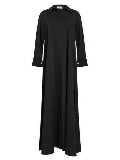 Halston Imari Trapeze Cotton Poplin Shirt Gown In Black