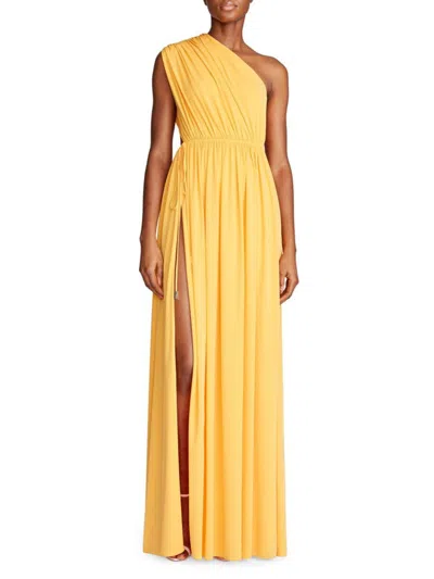 Halston Women's Jackie One Shoulder Pleated Gown In Apricot