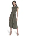 Halston Women's Jersey Mock-neck Draped Midi Dress In Green