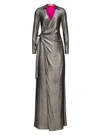 Halston Women's Jira Metallic Jersey Wrap Gown In Gold