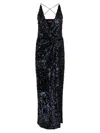 Halston Katri Draped Open-back Sequin Column Gown In Purple
