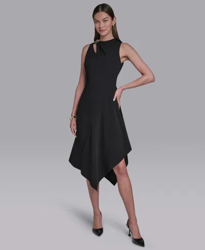Halston Asymmetrical Hem Midi Dress In Black