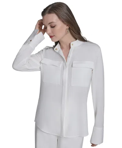 Halston Women's Long-sleeve Button-front Shirt In Cream