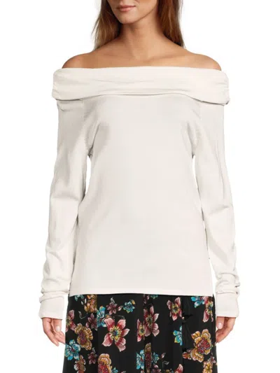 Halston Women's Long Sleeve Off-shoulder Ruched Top In Cream