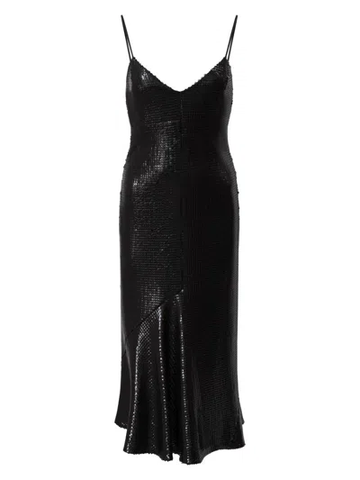 Halston Women's Lucia Sequined V-neck Midi-dress In Black