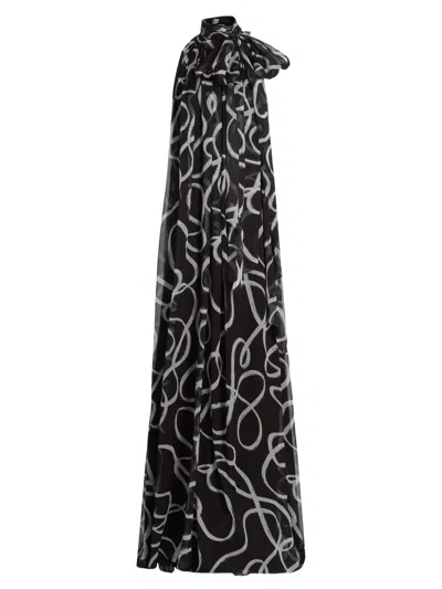 Halston Women's Lyle Swirl Chiffon Gown In Black