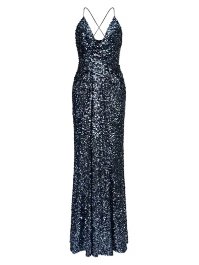 Halston Women's Manon Sequin Plunging V-neck Gown In Blue