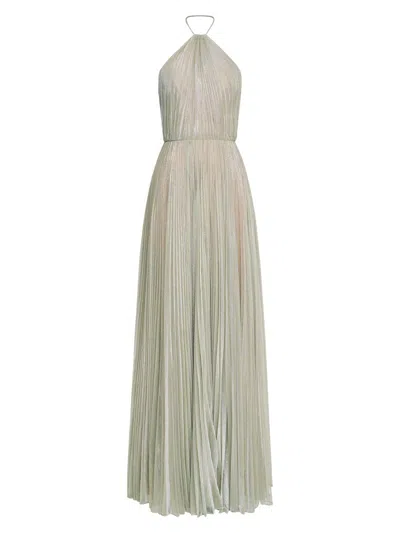 Halston Women's Marisol Plissé Lurex Halterneck Gown In Gray
