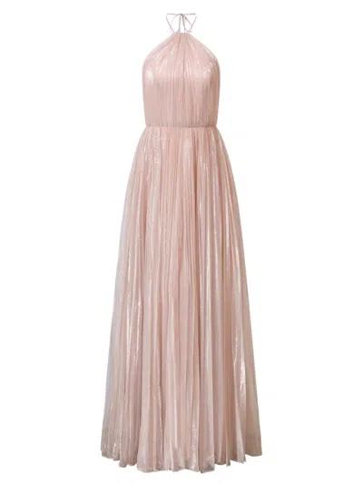 Halston Women's Marisol Plissé Lurex Halterneck Gown In Pink