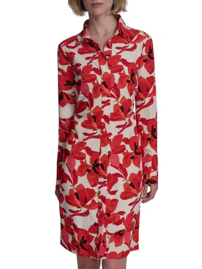 Halston Women's May-25 Patterned Crepe Midi Shirt Dress In Red
