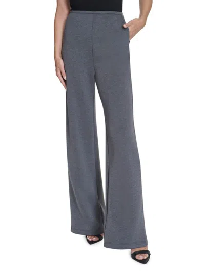 Halston Women's Melange Wide-leg Scuba Pants In Gray