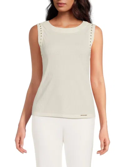 Halston Women's Metal-trimmed Textured Knit Sleeveless Top