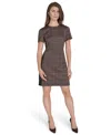 Halston Women's Micro Houndstooth Button Dress In Brown