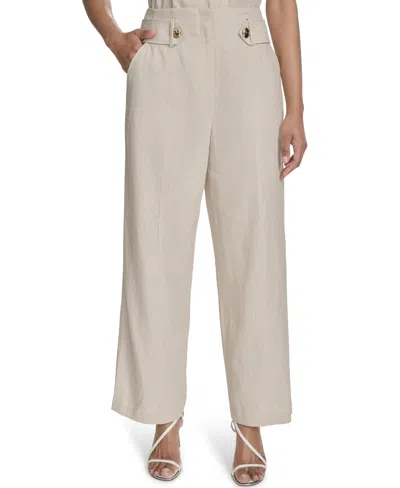 Halston Women's Mid-rise Straight-leg Tab-waist Pants In Beige