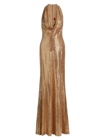 Halston Women's Milana Disco Cowleneck Jersey Gown In Gold