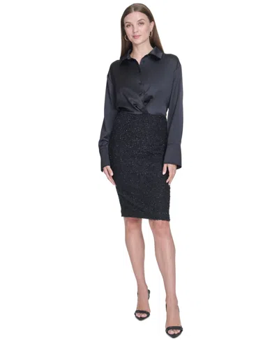 Halston Women's Mixed-media Sheath Dress In Black