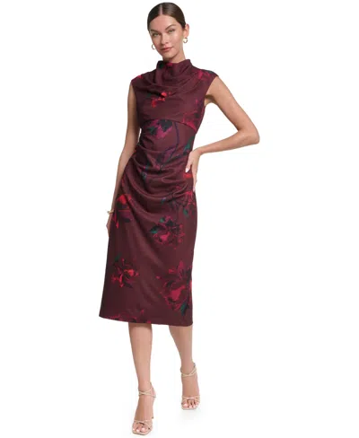 Halston Women's Mock Neck Scuba Dress In Rich Mocha Multi