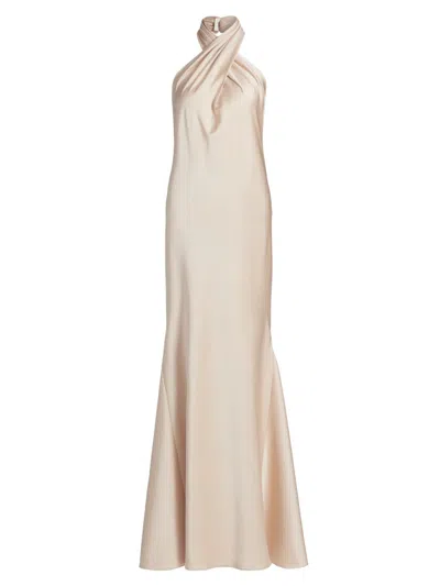 Halston Women's Ninette Satin Hatler Gown In Neutral