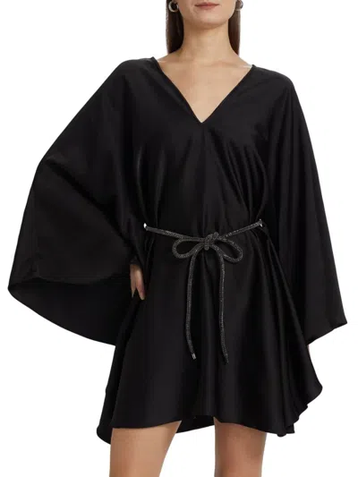 Halston Women's Ola Satin V-neck Caftan Minidress In Black