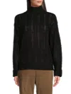 Halston Women's Open & Cable Knit Turtleneck Sweater In Black