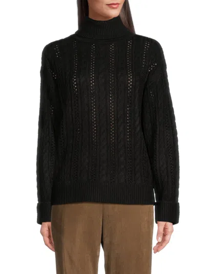 Halston Women's Open & Cable Knit Turtleneck Sweater In Black