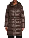 Halston Women's Packable Hooded Puffer Coat In Brown