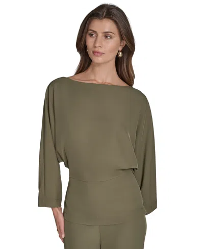 Halston Women's Peplum 3/4-sleeve Boat-neck Top In Green