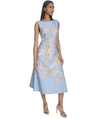 Halston Women's Placed-floral Sleeveless Flare Dress In Breeze Multi