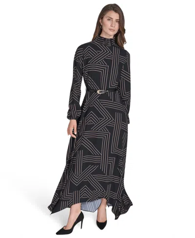 Halston Women's Printed Asymmetric Dress In Black