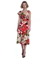Halston Women's Printed Asymmetric Ruffled Midi Dress In Red